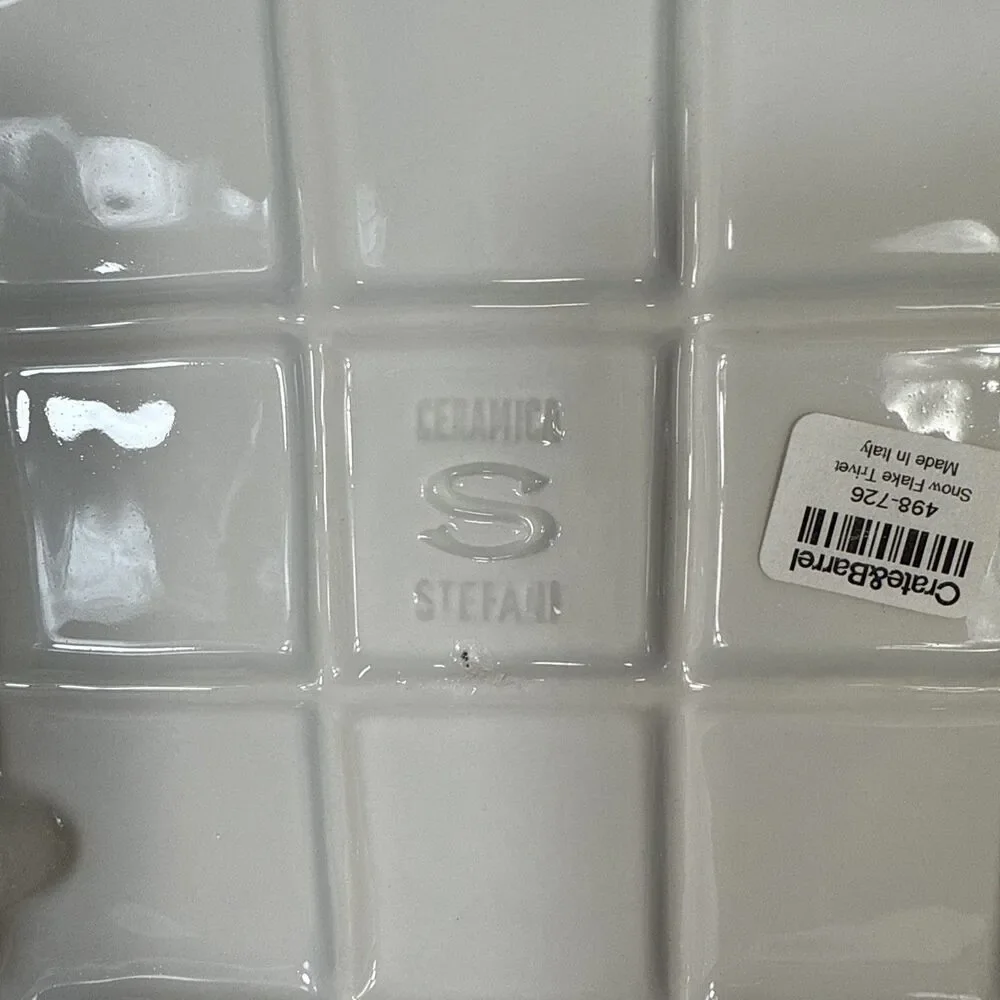 Crate & Barrel Set Of 2 Ceramic Snowflake Trivet Made in Italy Ceramica Stefani